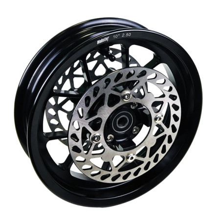 Ruota anteriore 10 pollici, canale 2,50 in alluminio forgiato con mozzo scomponibile.Versione per doppio disco freno con attacc