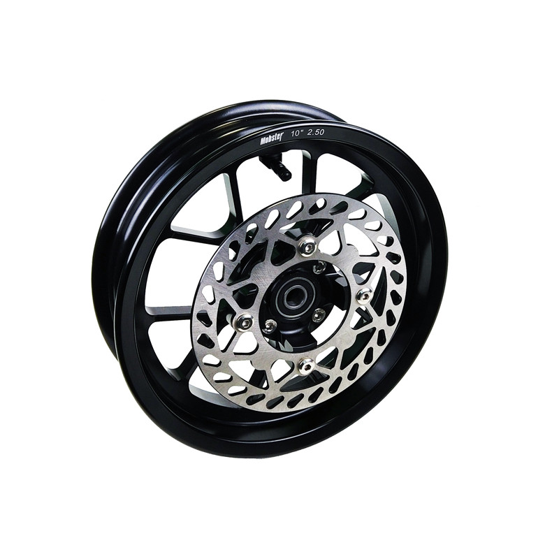 Ruota anteriore 10 pollici, canale 2,50 in alluminio forgiato con mozzo scomponibile.Versione per singolo disco freno con attac