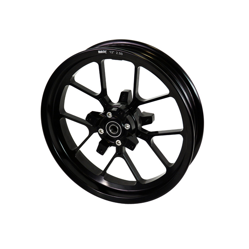 Ruota anteriore 12 pollici, canale 2,50 in alluminio forgiato con mozzo scomponibile.Versione per doppio disco freno con attacc