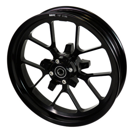 Ruota anteriore 12 pollici, canale 2,50 in alluminio forgiato con mozzo scomponibile.Versione per doppio disco freno con attacc