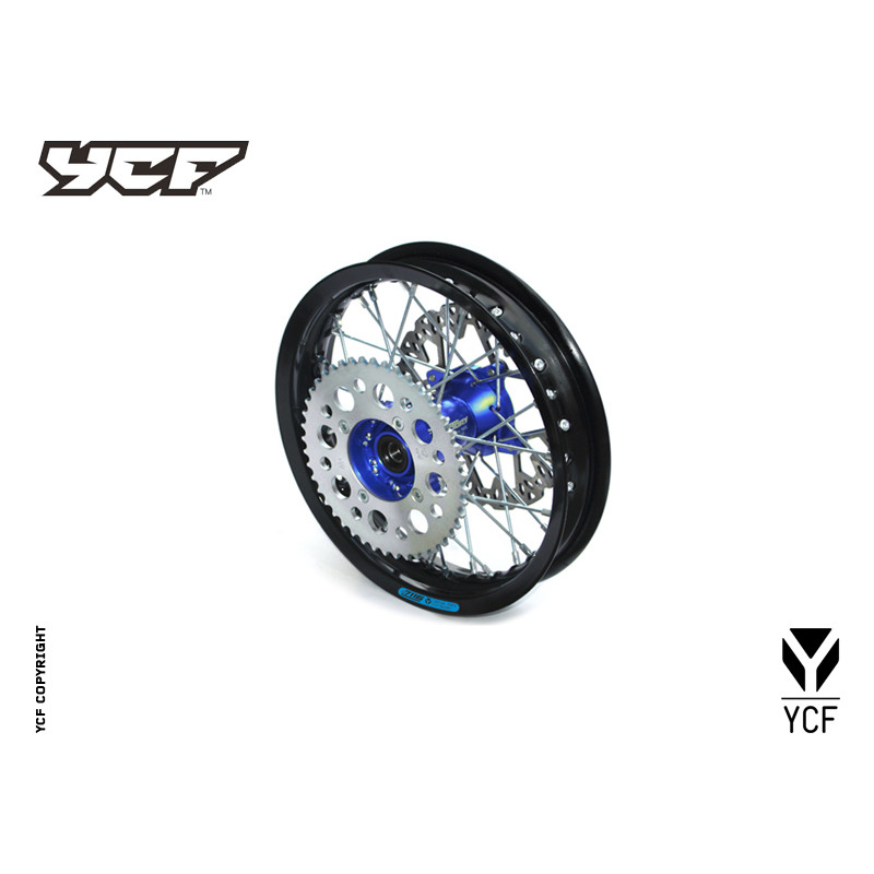Ruota posteriore 1,85X12" in alluminio per assi ruota da 15mm. mozzo cnc BLU compreso disco freno e corona