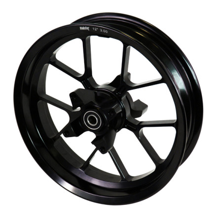 Ruota posteriore 12 pollici, canale 3,00 in alluminio forgiato con mozzo scomponibile.Versione con attacchi corona e disco fren