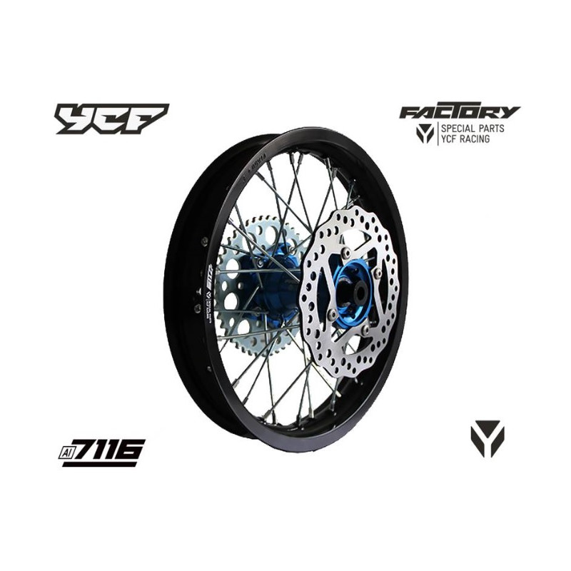Ruota posteriore completa in alluminio1.85x'14 (con disco e corona) mozzo in CNC BLU - BIGY