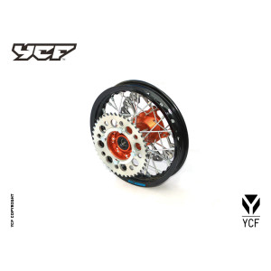 cerchio ALLUMINIO posteriore 1,40 x 10, con disco freno, mozzo cnc ARANCIONE, cerchio nero