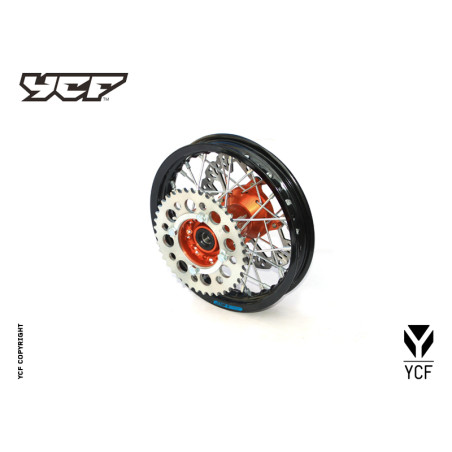 cerchio ALLUMINIO posteriore 1,40 x 10, con disco freno, mozzo cnc ARANCIONE, cerchio nero