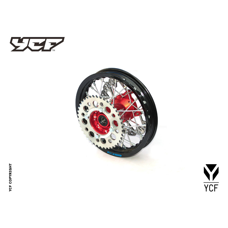 cerchio ALLUMINIO posteriore 1,40 x 10, con disco freno, mozzo cnc ROSSO, cerchio nero