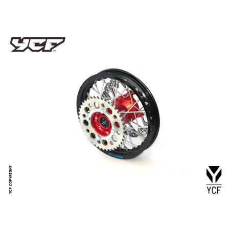 cerchio ALLUMINIO posteriore 1,40 x 10, con disco freno, mozzo cnc ROSSO, cerchio nero