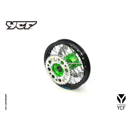 cerchio ALLUMINIO posteriore 1,40 x 10, con disco freno, mozzo cnc VERDE, cerchio nero