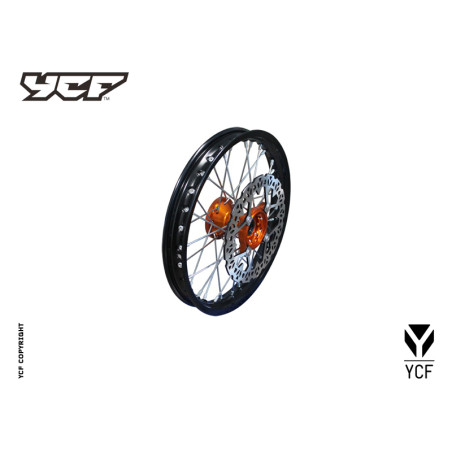 cerchio anteriore 1,4 x 14" in alluminio, mozzo CNC colore ARANCIONE, compreso di disco freno