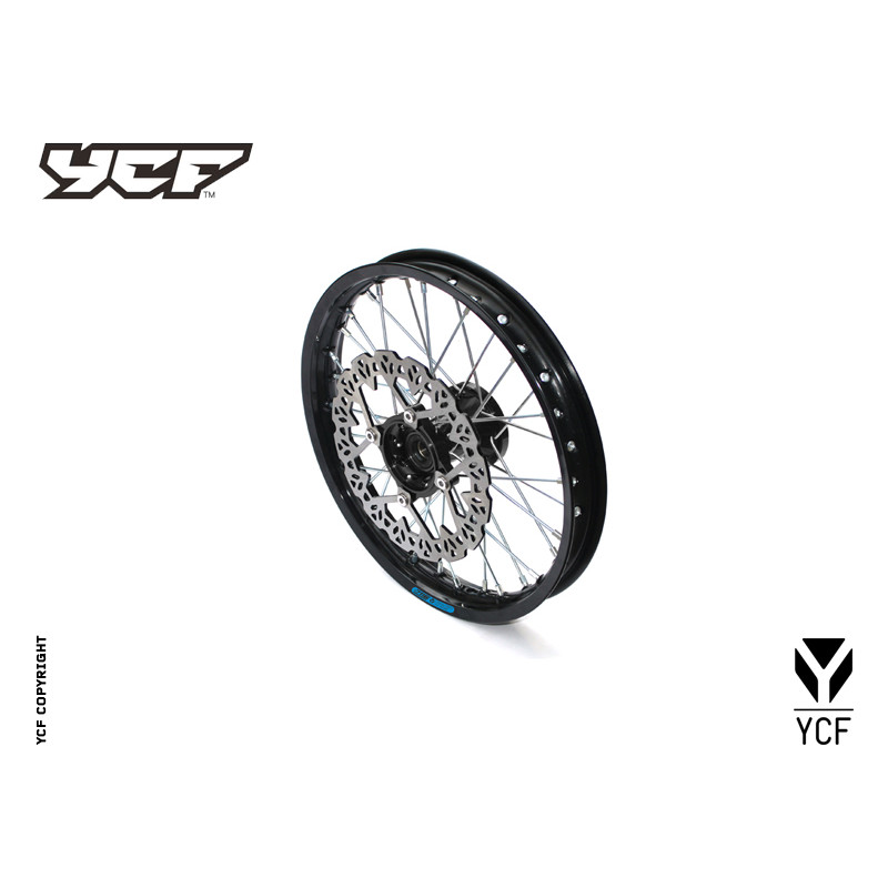 cerchio anteriore 1,4 x 14" in alluminio, mozzo CNC colore nero, compreso di disco freno