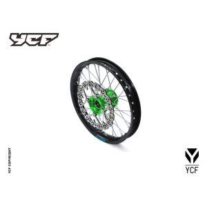 cerchio anteriore 1,4 x 14" in alluminio, mozzo CNC colore VERDE, compreso di disco freno