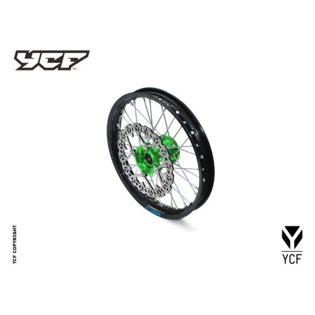cerchio anteriore 1,4 x 14" in alluminio, mozzo CNC colore VERDE, compreso di disco freno