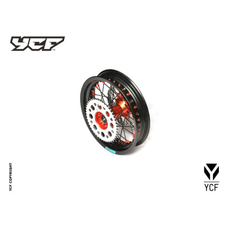 Cerchio posteriore ALLUMINIO completo 1,85 12”, con disco 200mm, mozzo CNC ARANCIONE, cerchio nero, raggi neri