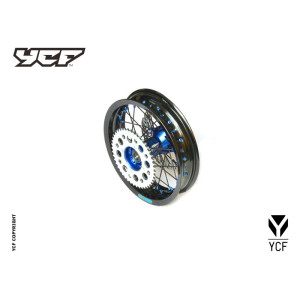 Cerchio posteriore ALLUMINIO completo 1,85 12”, con disco 200mm, mozzo CNC BLU, cerchio nero, raggi neri