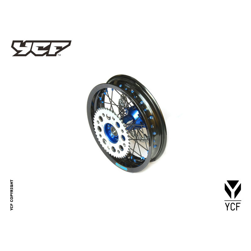 Cerchio posteriore ALLUMINIO completo 1,85 12”, con disco 200mm, mozzo CNC BLU, cerchio nero, raggi neri