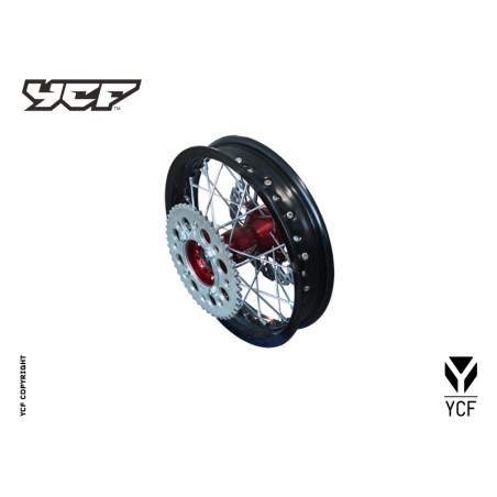 Ruota posteriore 1,85X12" in alluminio per assi ruota da 15mm. mozzo cnc ROSSO compreso disco freno e corona