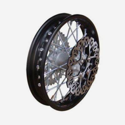 cerchio anteriore in acciaio 1,4 x 10”, colore nero, mozzo di fusione, disco freno 220mm incluso
