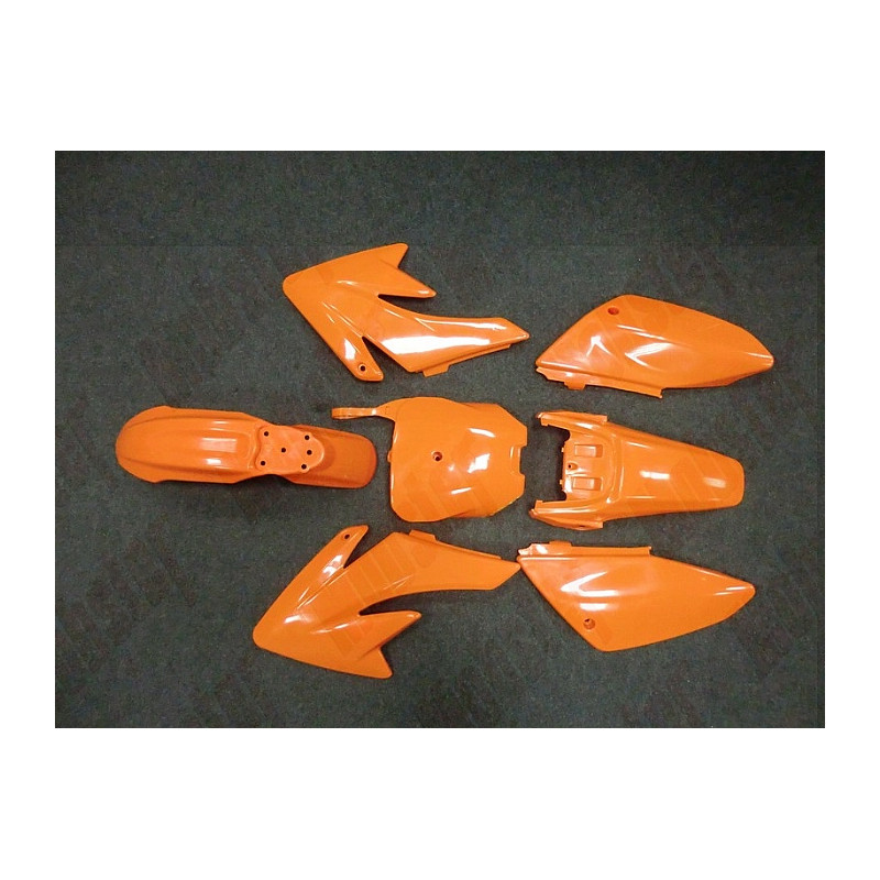 KIT PLASTICHE PIT BIKE COMPLETO B2/CRF70 COLORE ORANGE. COMPLETE DI TUTTO, GOMMINI PER MONTAGGIO