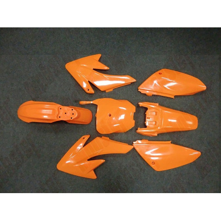 KIT PLASTICHE PIT BIKE COMPLETO B2/CRF70 COLORE ORANGE. COMPLETE DI TUTTO, GOMMINI PER MONTAGGIO