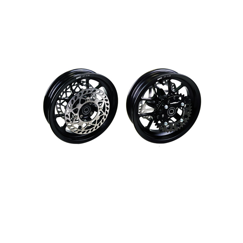 Kit Ruote 10 pollici in alluminio forgiato con mozzo scomponibile.Versione per doppio disco freno con attacchi YCF/Mobster colo