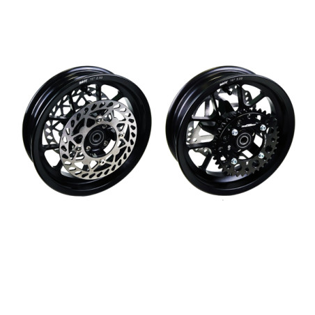 Kit Ruote 10 pollici in alluminio forgiato con mozzo scomponibile.Versione per doppio disco freno con attacchi YCF/Mobster colo
