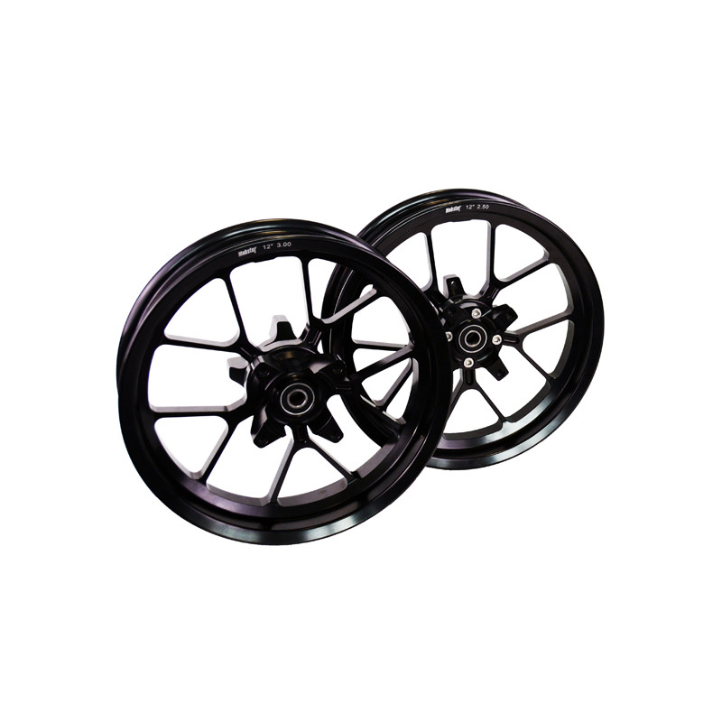 Kit Ruote 12 pollici in alluminio forgiato con mozzo scomponibile.Versione per doppio disco freno con attacchi YCF/Mobster colo