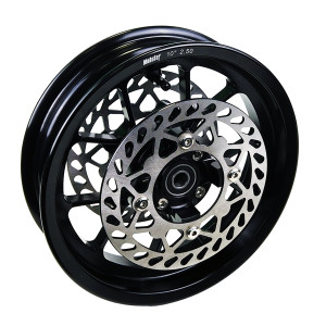 Ruota anteriore 10 pollici, canale 2,50 in alluminio forgiato con mozzo scomponibile.Versione per doppio disco freno con attacc