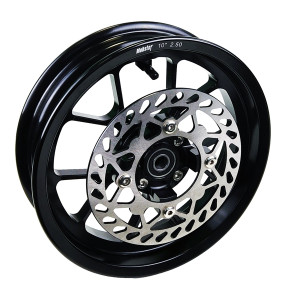 Ruota anteriore 10 pollici, canale 2,50 in alluminio forgiato con mozzo scomponibile.Versione per singolo disco freno con attac