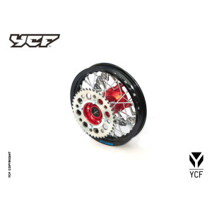 cerchio ALLUMINIO posteriore 1,40 x 10, con disco freno, mozzo cnc ROSSO, cerchio nero