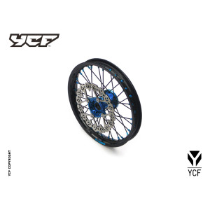 Cerchio anteriore ALLUMINIO completo 1,40 14”, con disco 220mm, mozzo CNC BLU, cerchio nero, raggi neri