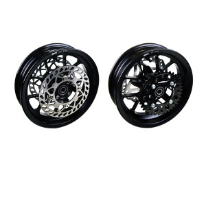 Kit Ruote 10 pollici in alluminio forgiato con mozzo scomponibile.Versione per doppio disco freno con attacchi YCF/Mobster colo